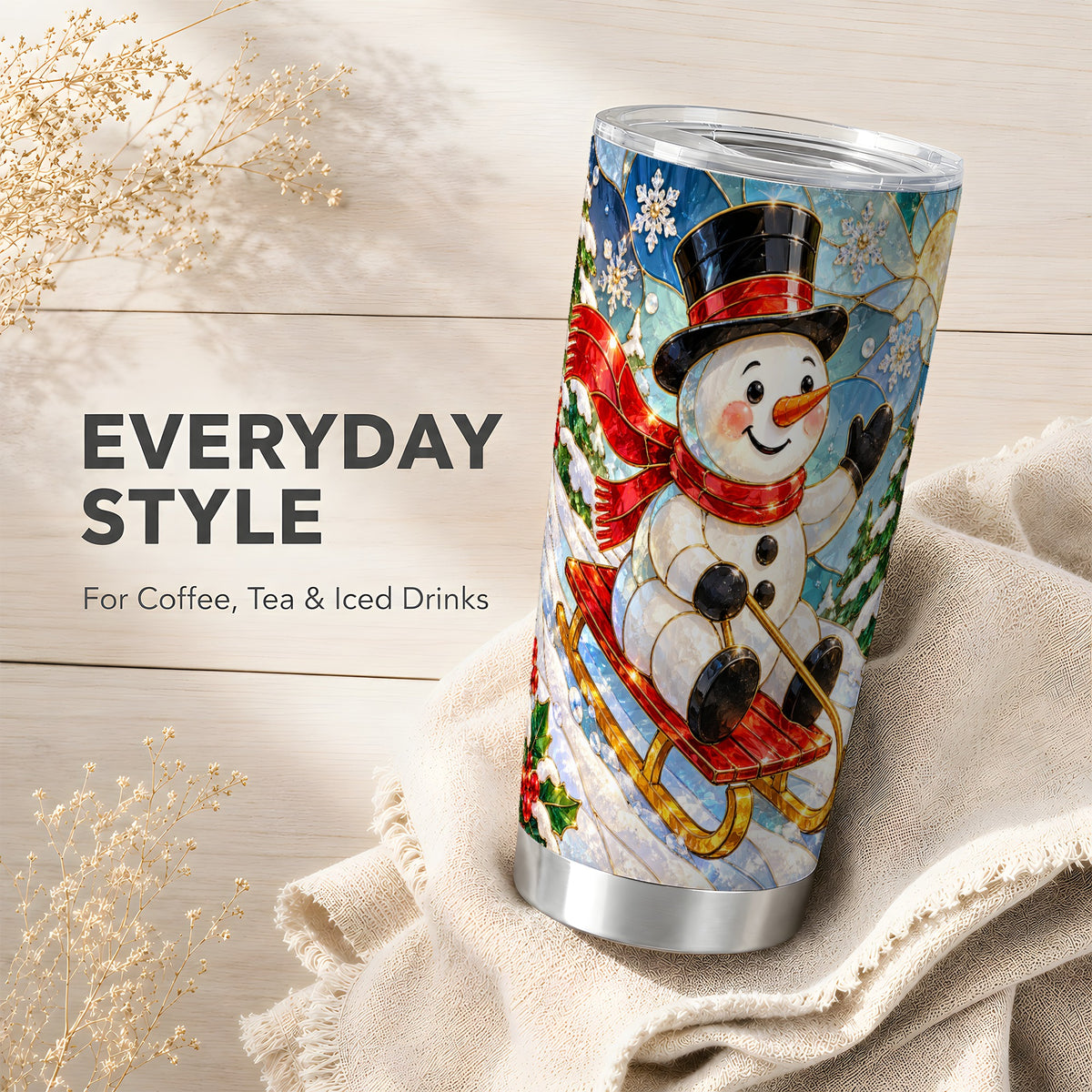 #pl[20oz|Steel] Snowman Tumbler 20oz, Winter Sledding Tumbler, Stainless Steel Travel Cup