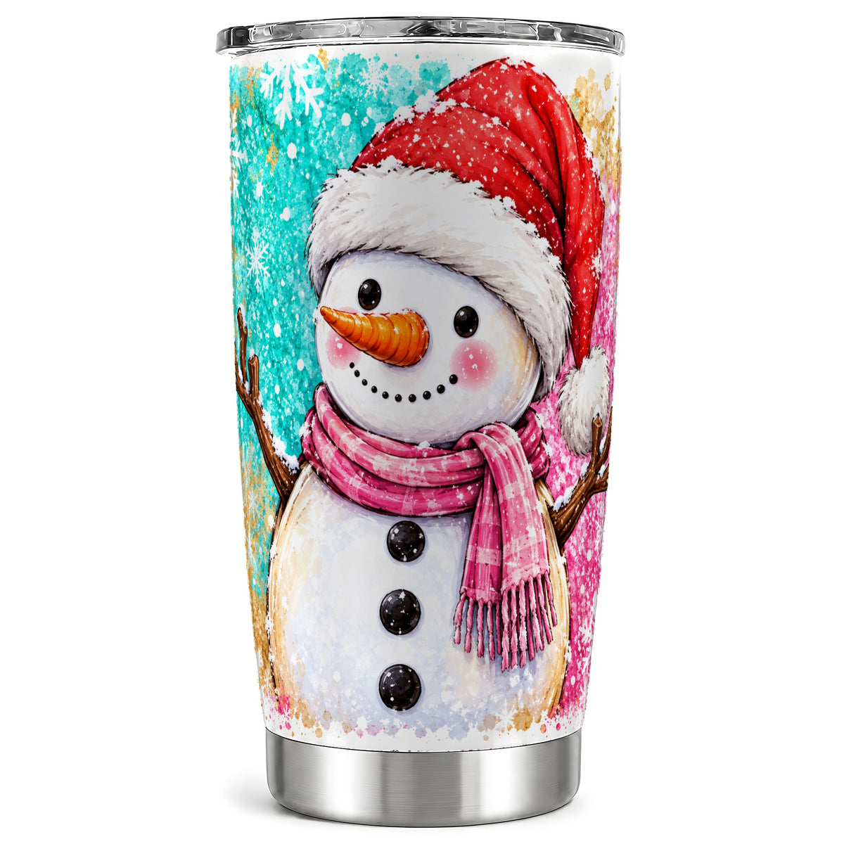 Pink Snowman Tumbler 20oz, Winter Tumbler, Stainless Steel Travel Cup