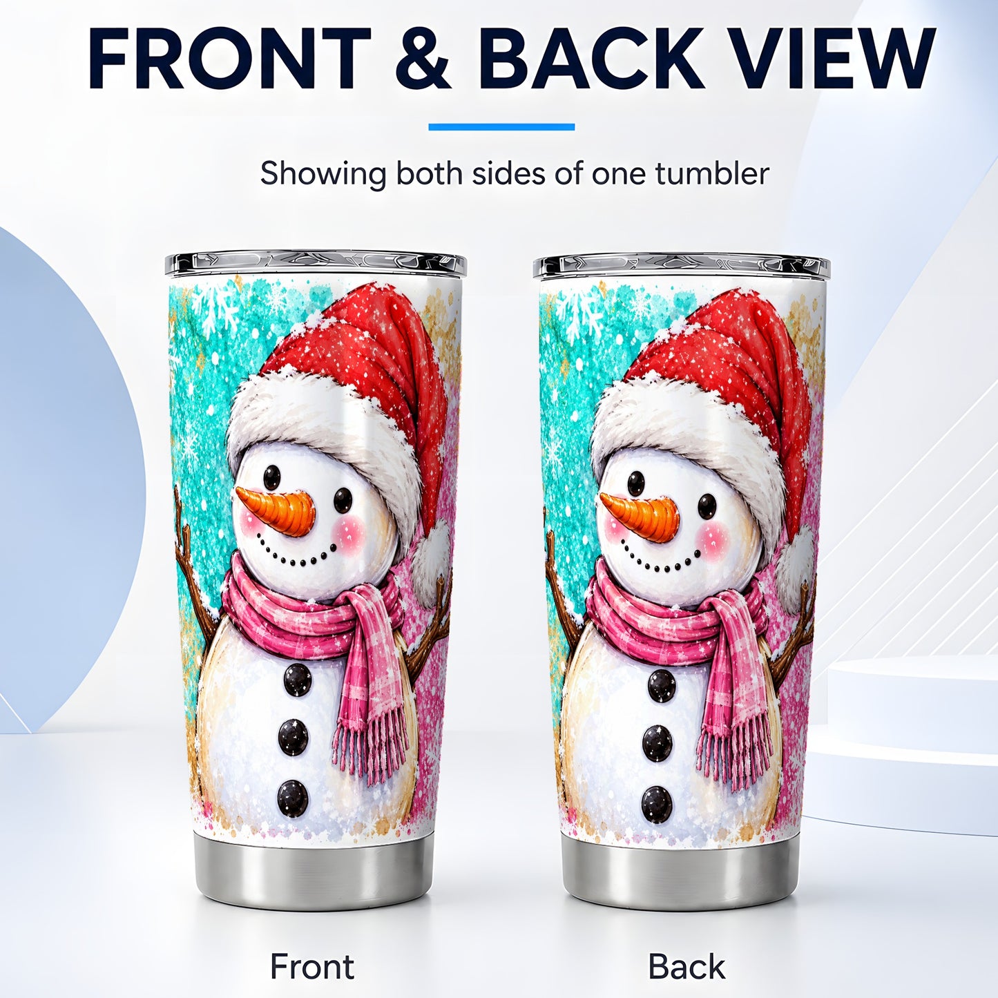 #pl[20oz|Steel] Pink Snowman Tumbler 20oz, Winter Tumbler, Stainless Steel Travel Cup