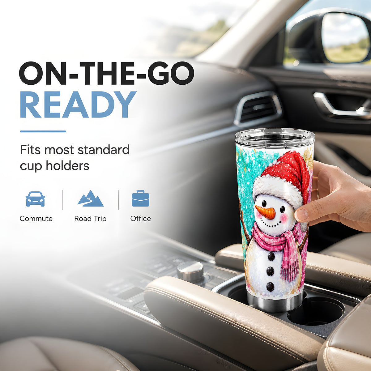 #pl[20oz|Steel] Pink Snowman Tumbler 20oz, Winter Tumbler, Stainless Steel Travel Cup