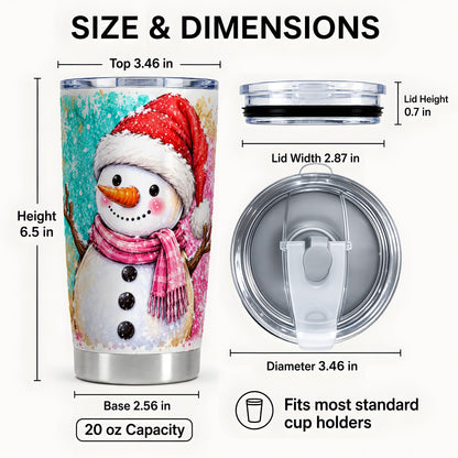 #pl[20oz|Steel] Pink Snowman Tumbler 20oz, Winter Tumbler, Stainless Steel Travel Cup