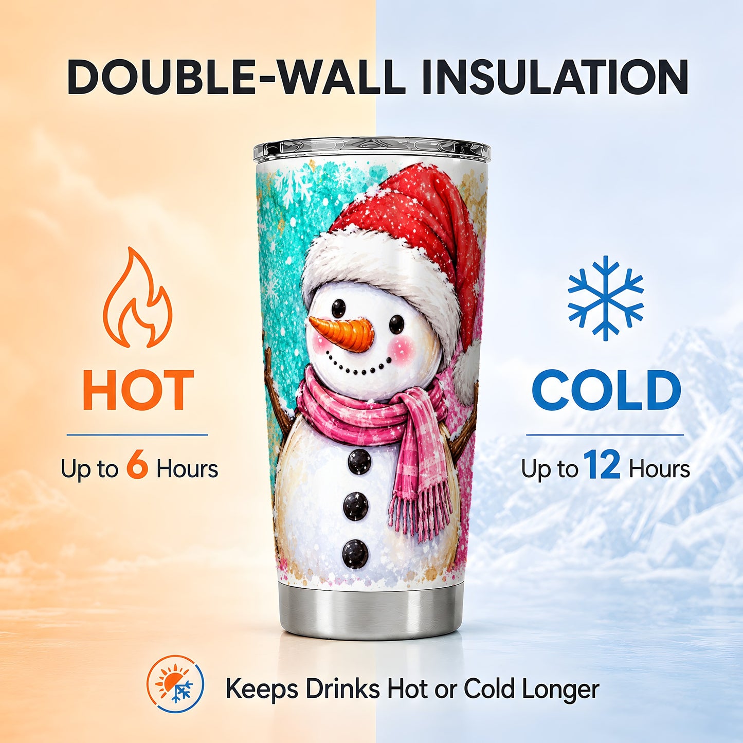 #pl[20oz|Steel] Pink Snowman Tumbler 20oz, Winter Tumbler, Stainless Steel Travel Cup