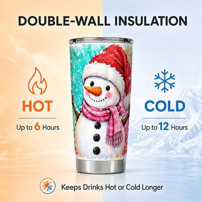 #pl[20oz|Steel] Pink Snowman Tumbler 20oz, Winter Tumbler, Stainless Steel Travel Cup