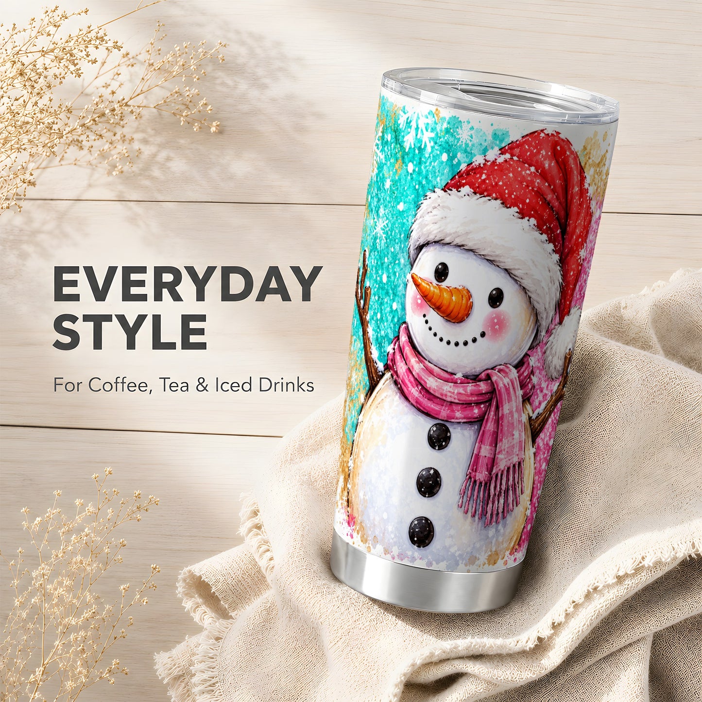 #pl[20oz|Steel] Pink Snowman Tumbler 20oz, Winter Tumbler, Stainless Steel Travel Cup