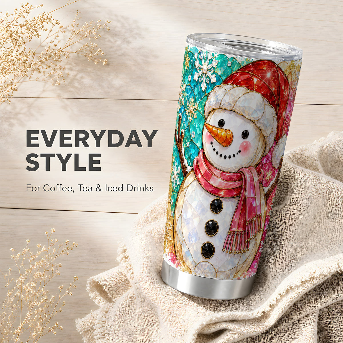 #pl[20oz|Steel] Jeweled Snowman Tumbler 20oz, Winter Tumbler, Stainless Steel Travel Cup