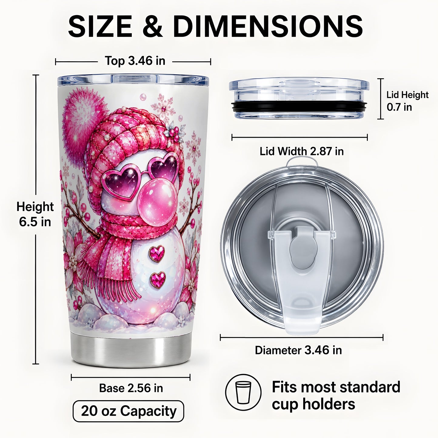 #pl[20oz|Steel] Pink Snowman Tumbler 20oz, Heart Glasses Tumbler, Stainless Steel Travel Cup