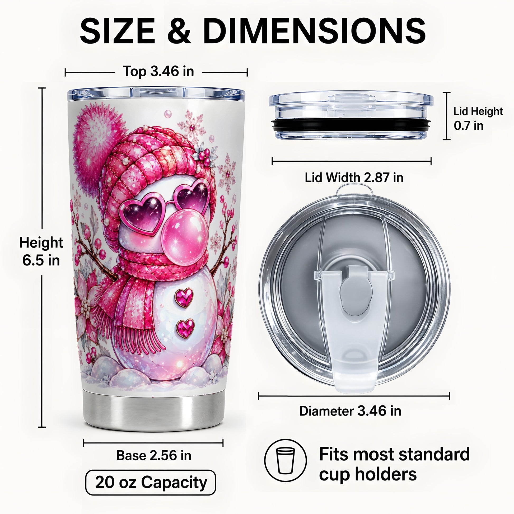 #pl[20oz|Steel] Pink Snowman Tumbler 20oz, Heart Glasses Tumbler, Stainless Steel Travel Cup