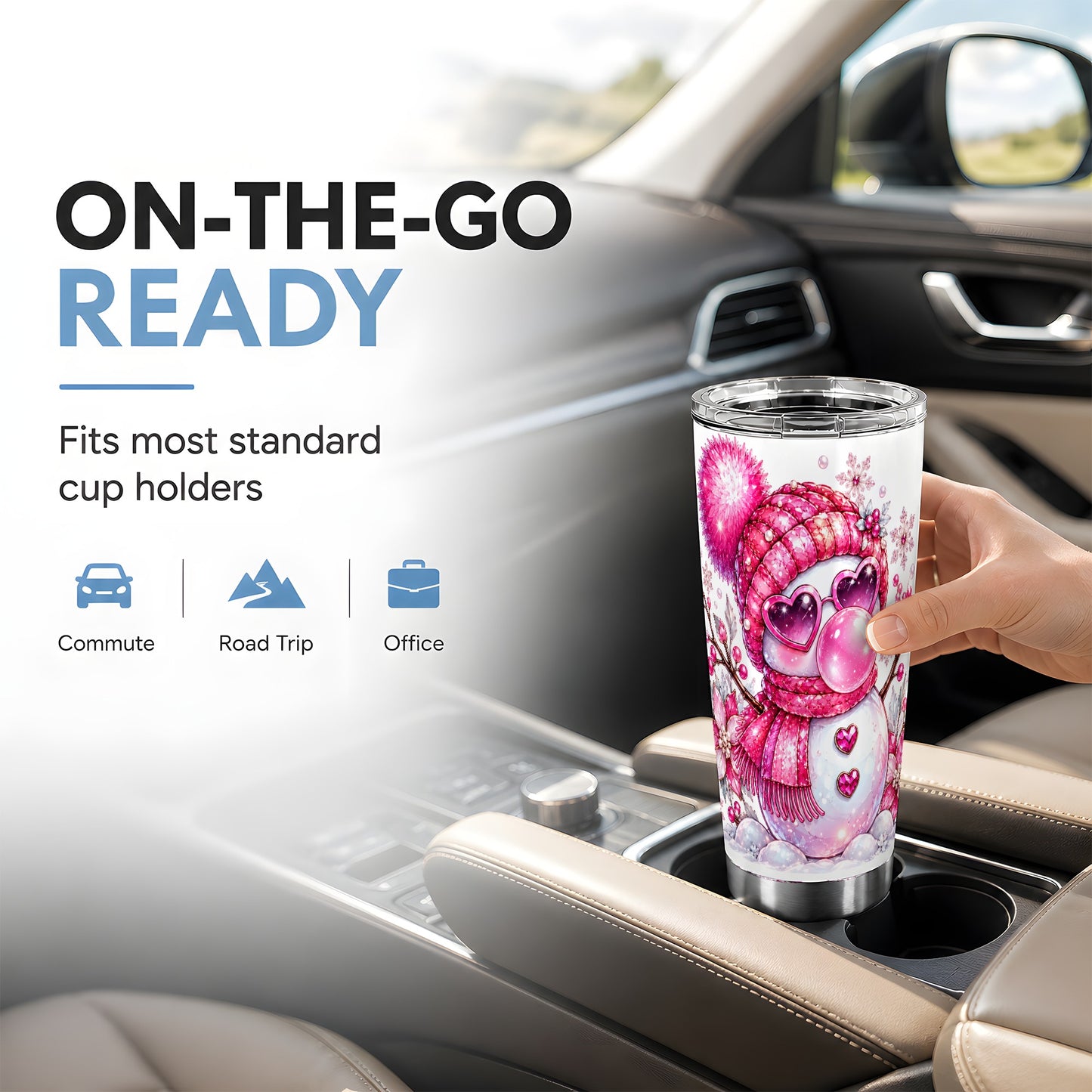 #pl[20oz|Steel] Pink Snowman Tumbler 20oz, Heart Glasses Tumbler, Stainless Steel Travel Cup