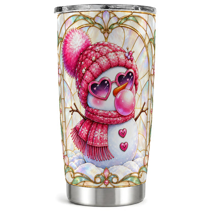 Pink Snowman Tumbler 20oz, Winter Tumbler, Stainless Steel Travel Cup