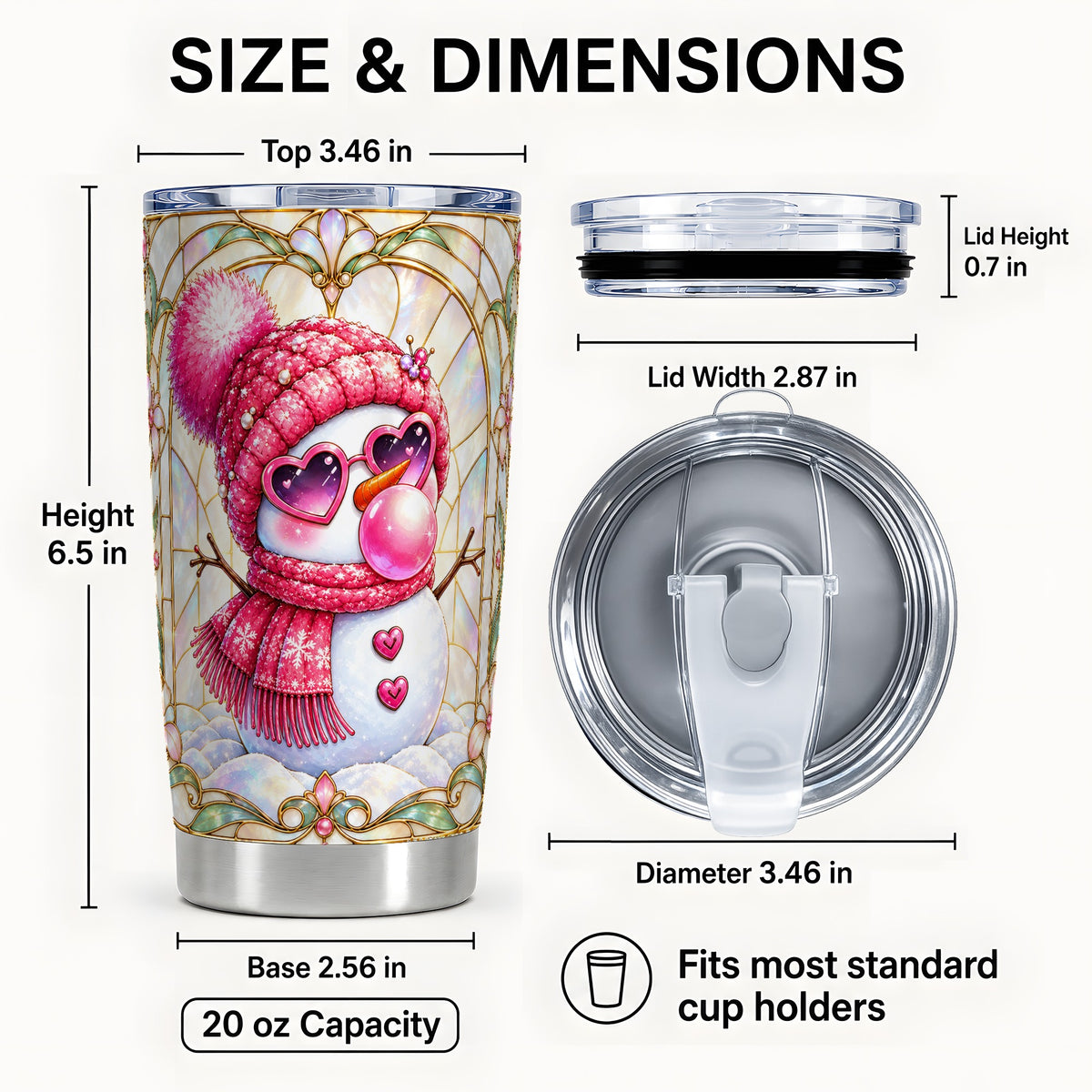 #pl[20oz|Steel] Pink Snowman Tumbler 20oz, Winter Tumbler, Stainless Steel Travel Cup