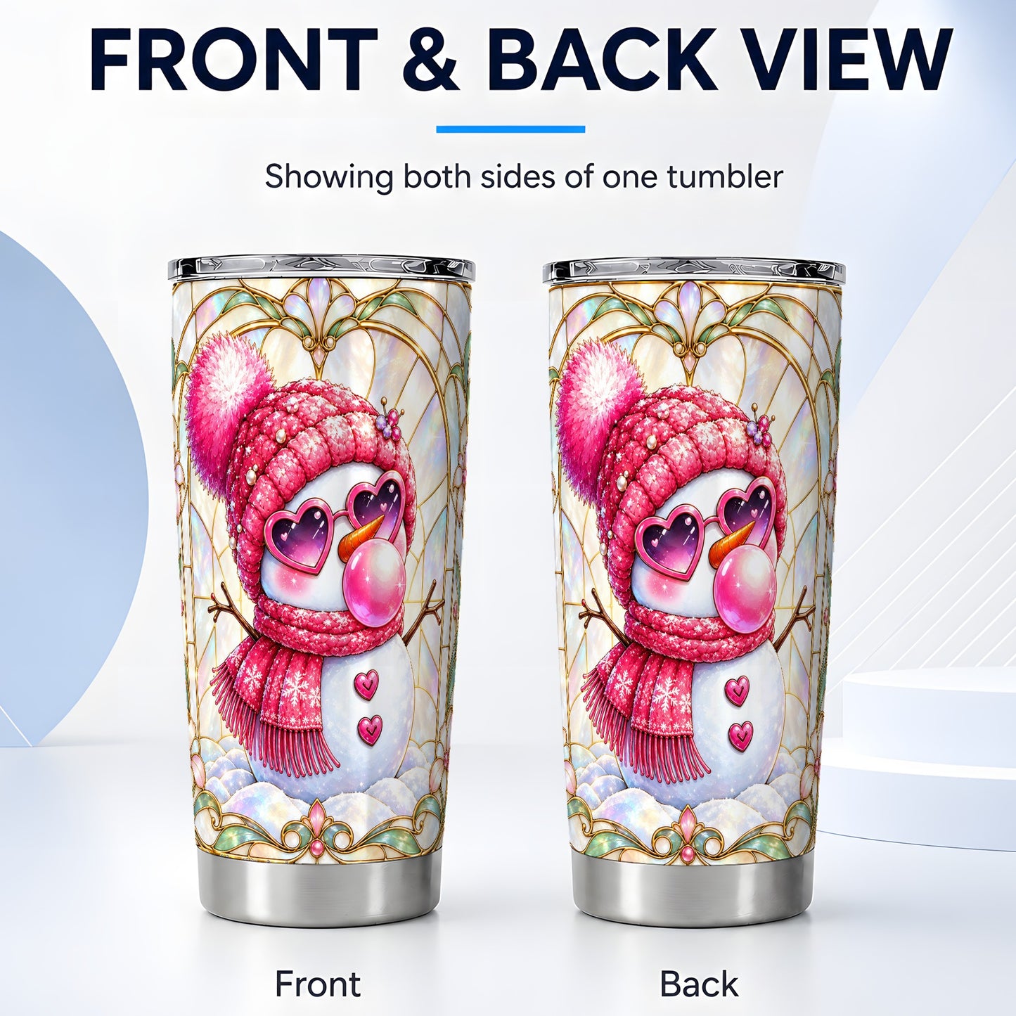 #pl[20oz|Steel] Pink Snowman Tumbler 20oz, Winter Tumbler, Stainless Steel Travel Cup