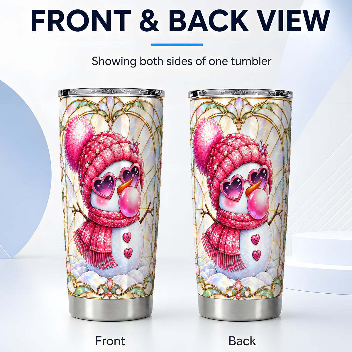 #pl[20oz|Steel] Pink Snowman Tumbler 20oz, Winter Tumbler, Stainless Steel Travel Cup
