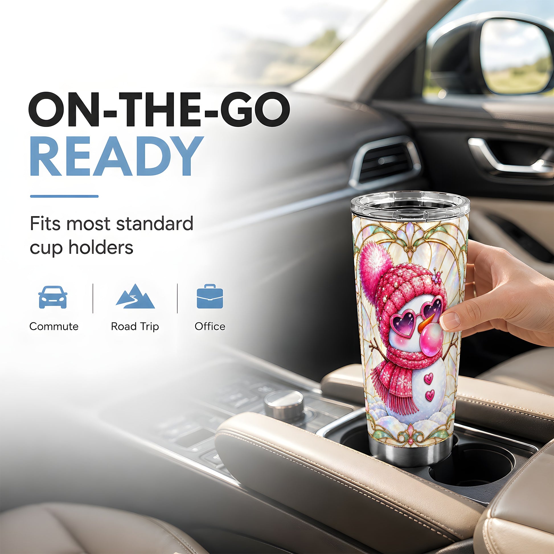 #pl[20oz|Steel] Pink Snowman Tumbler 20oz, Winter Tumbler, Stainless Steel Travel Cup