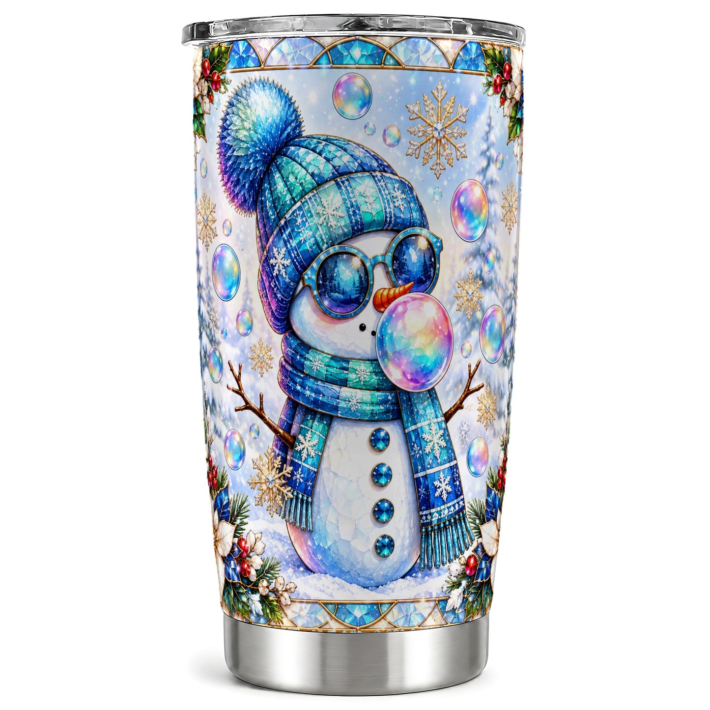 Blue Snowman Tumbler 20oz, Winter Tumbler, Stainless Steel Travel Cup