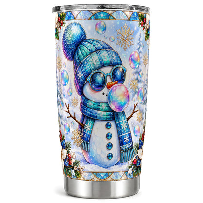 Blue Snowman Tumbler 20oz, Winter Tumbler, Stainless Steel Travel Cup