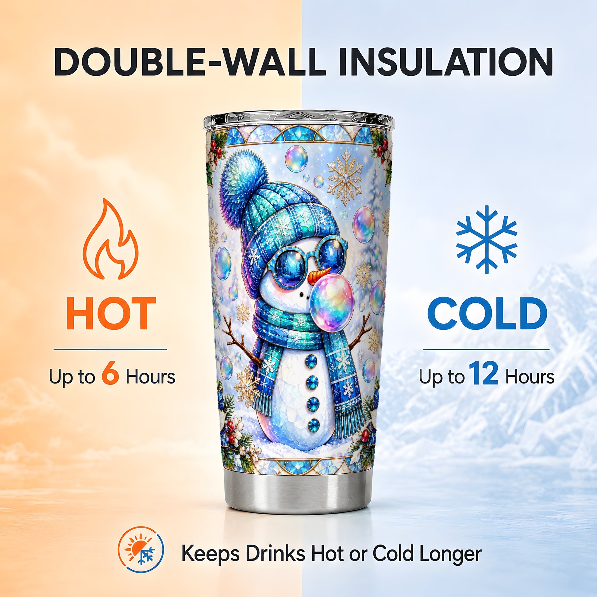 #pl[20oz|Steel] Blue Snowman Tumbler 20oz, Winter Tumbler, Stainless Steel Travel Cup
