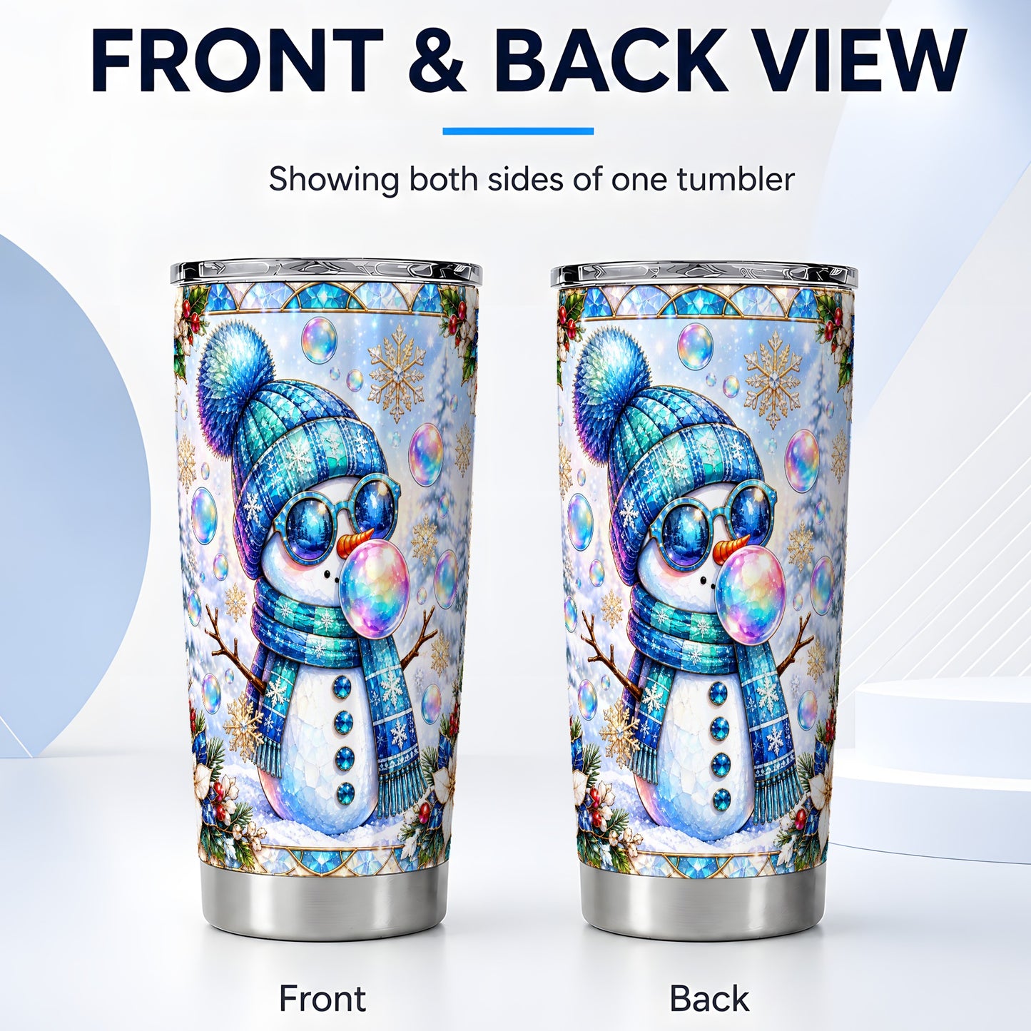 #pl[20oz|Steel] Blue Snowman Tumbler 20oz, Winter Tumbler, Stainless Steel Travel Cup