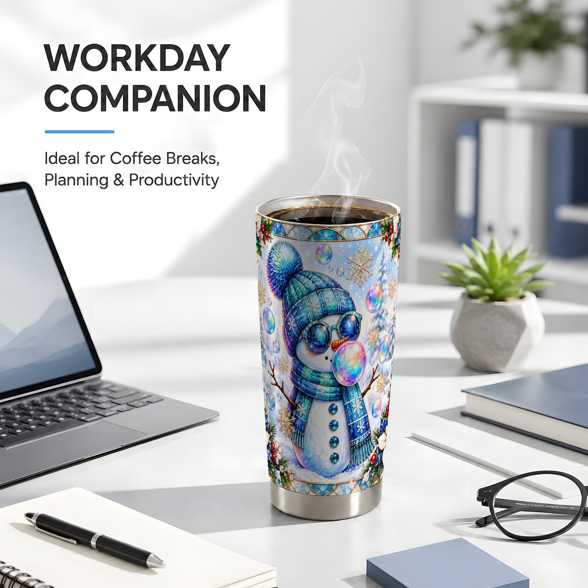 #pl[20oz|Steel] Blue Snowman Tumbler 20oz, Winter Tumbler, Stainless Steel Travel Cup