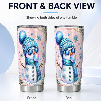 #pl[20oz|Steel] Blue Snowman Tumbler 20oz, Pearl Winter Tumbler, Stainless Steel Travel Cup