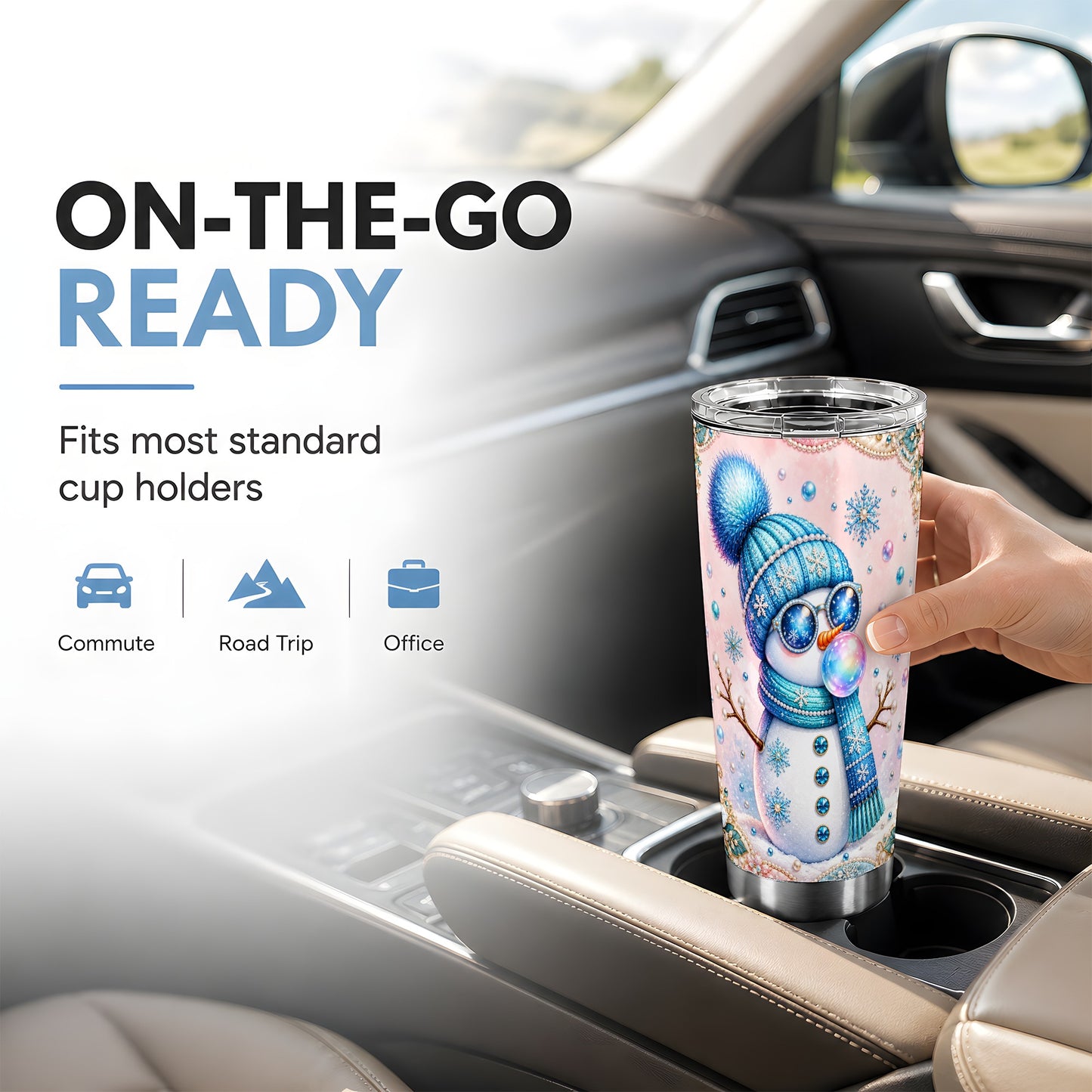 #pl[20oz|Steel] Blue Snowman Tumbler 20oz, Pearl Winter Tumbler, Stainless Steel Travel Cup