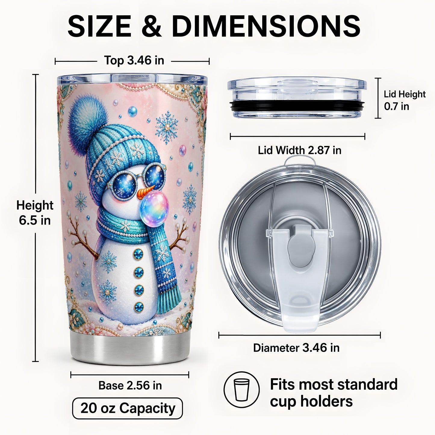 #pl[20oz|Steel] Blue Snowman Tumbler 20oz, Pearl Winter Tumbler, Stainless Steel Travel Cup