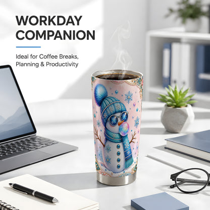 #pl[20oz|Steel] Blue Snowman Tumbler 20oz, Pearl Winter Tumbler, Stainless Steel Travel Cup
