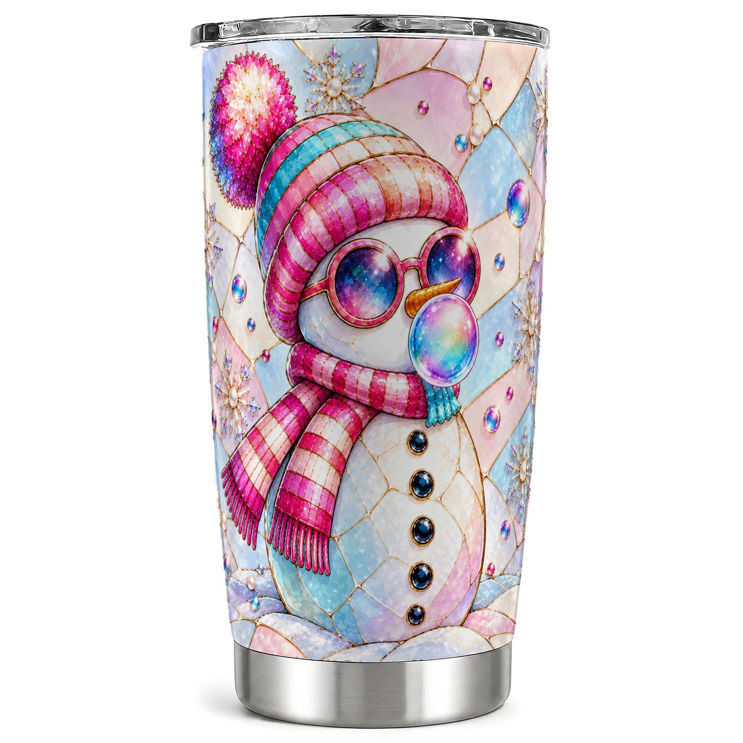 Colorful Snowman Tumbler 20oz, Winter Tumbler, Stainless Steel Travel Cup