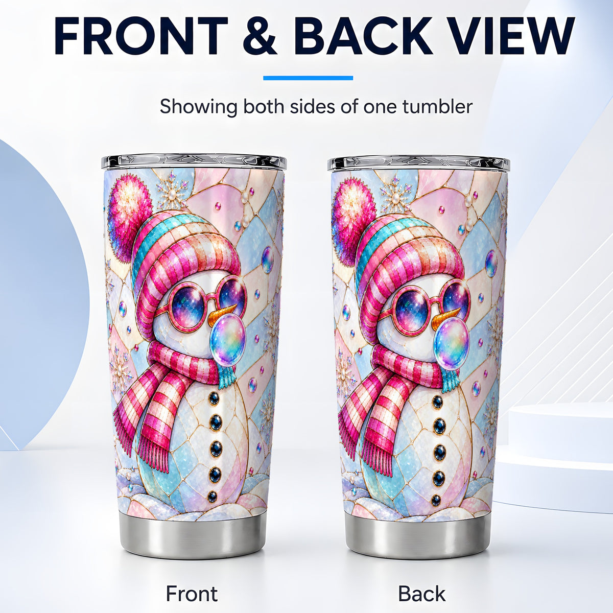 #pl[20oz|Steel] Colorful Snowman Tumbler 20oz, Winter Tumbler, Stainless Steel Travel Cup