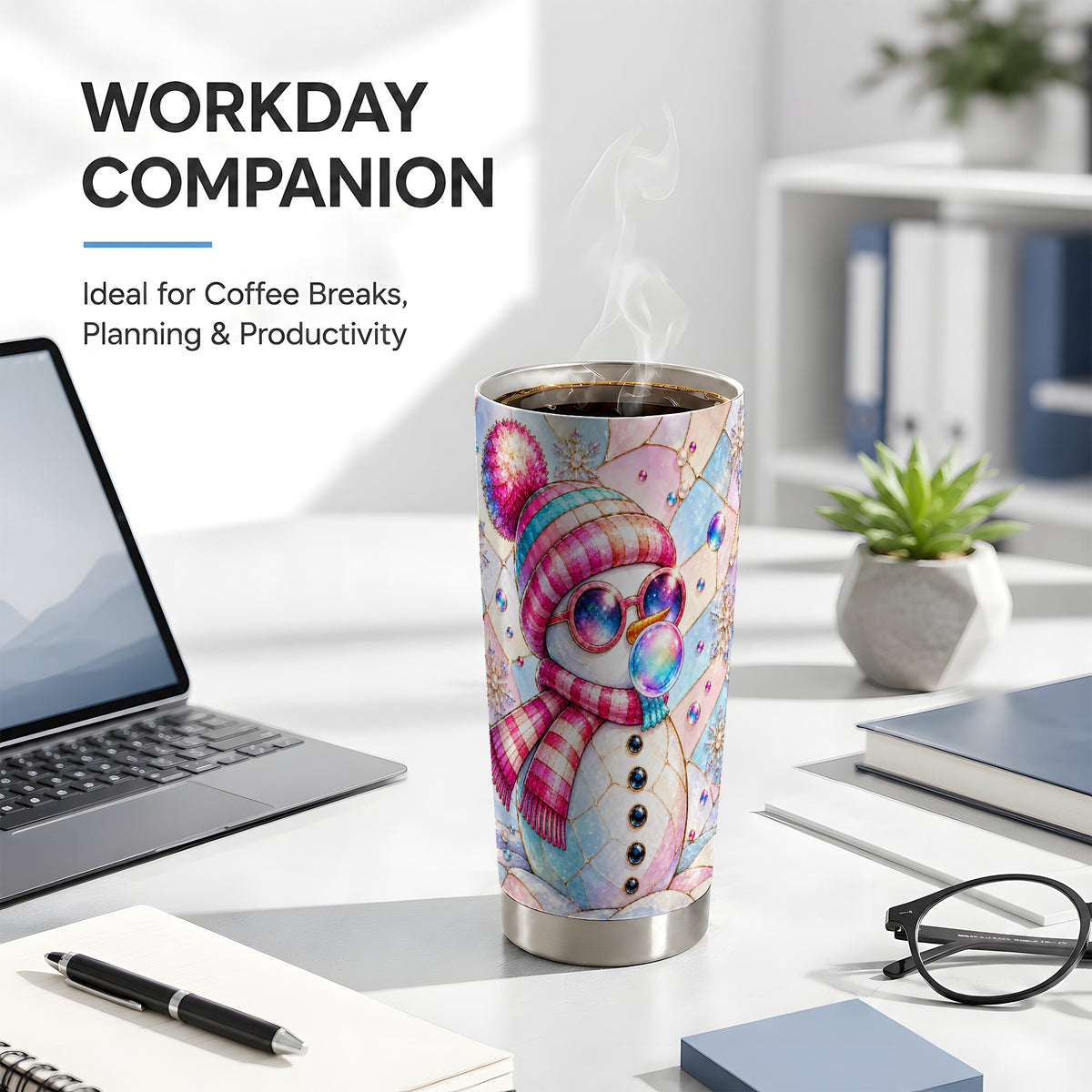 #pl[20oz|Steel] Colorful Snowman Tumbler 20oz, Winter Tumbler, Stainless Steel Travel Cup