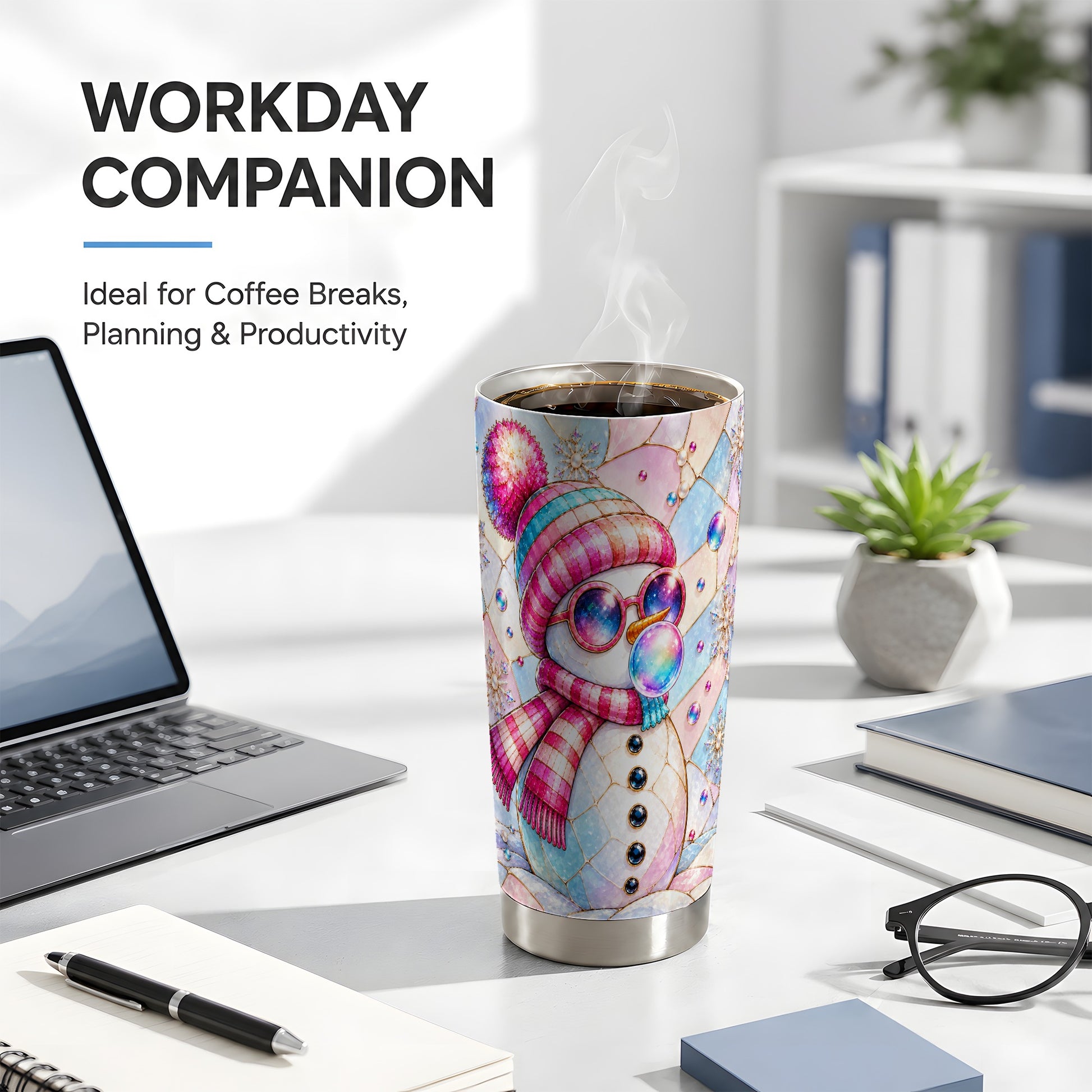 #pl[20oz|Steel] Colorful Snowman Tumbler 20oz, Winter Tumbler, Stainless Steel Travel Cup