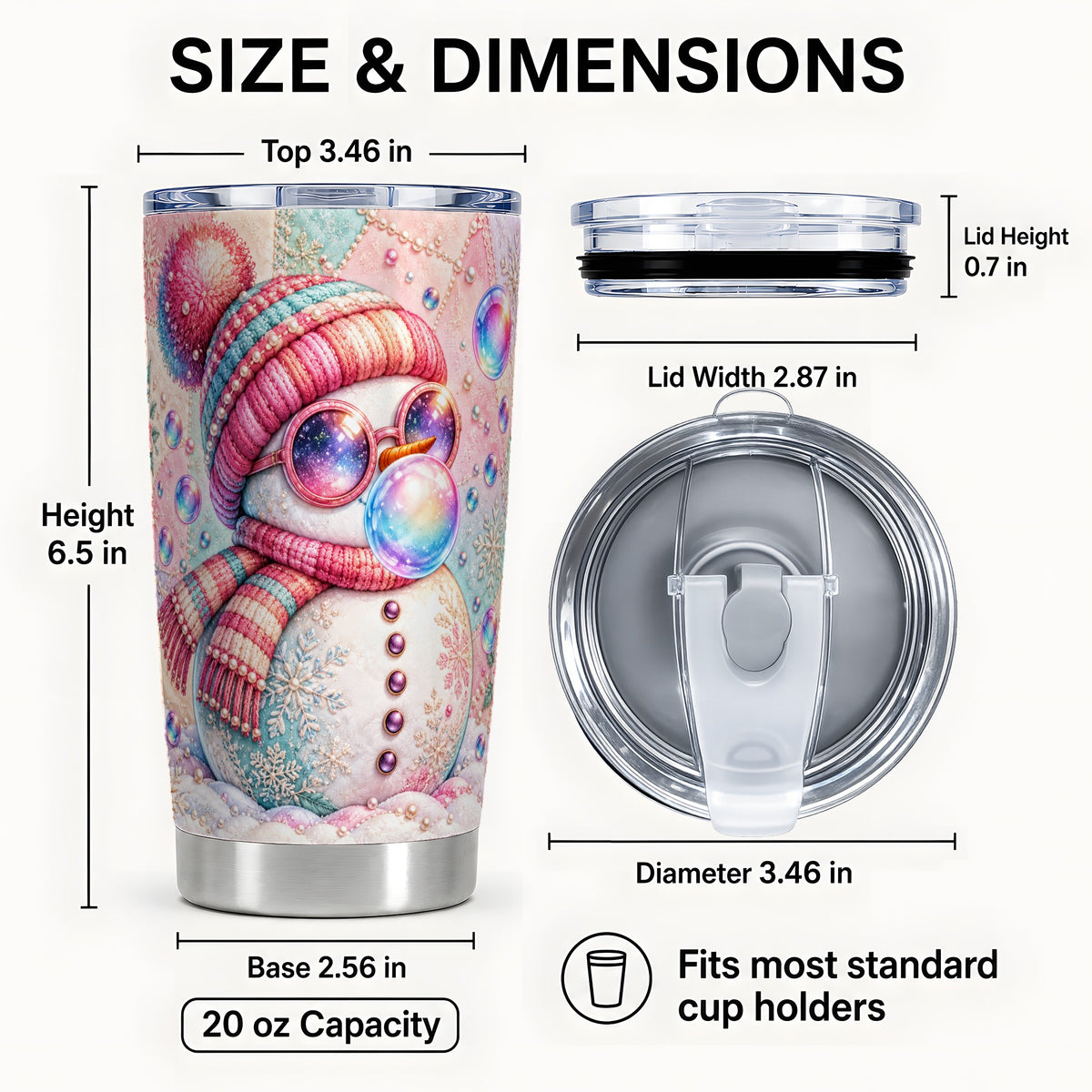 #pl[20oz|Steel] Pink Snowman Tumbler 20oz, Cozy Winter Tumbler, Stainless Steel Travel Cup
