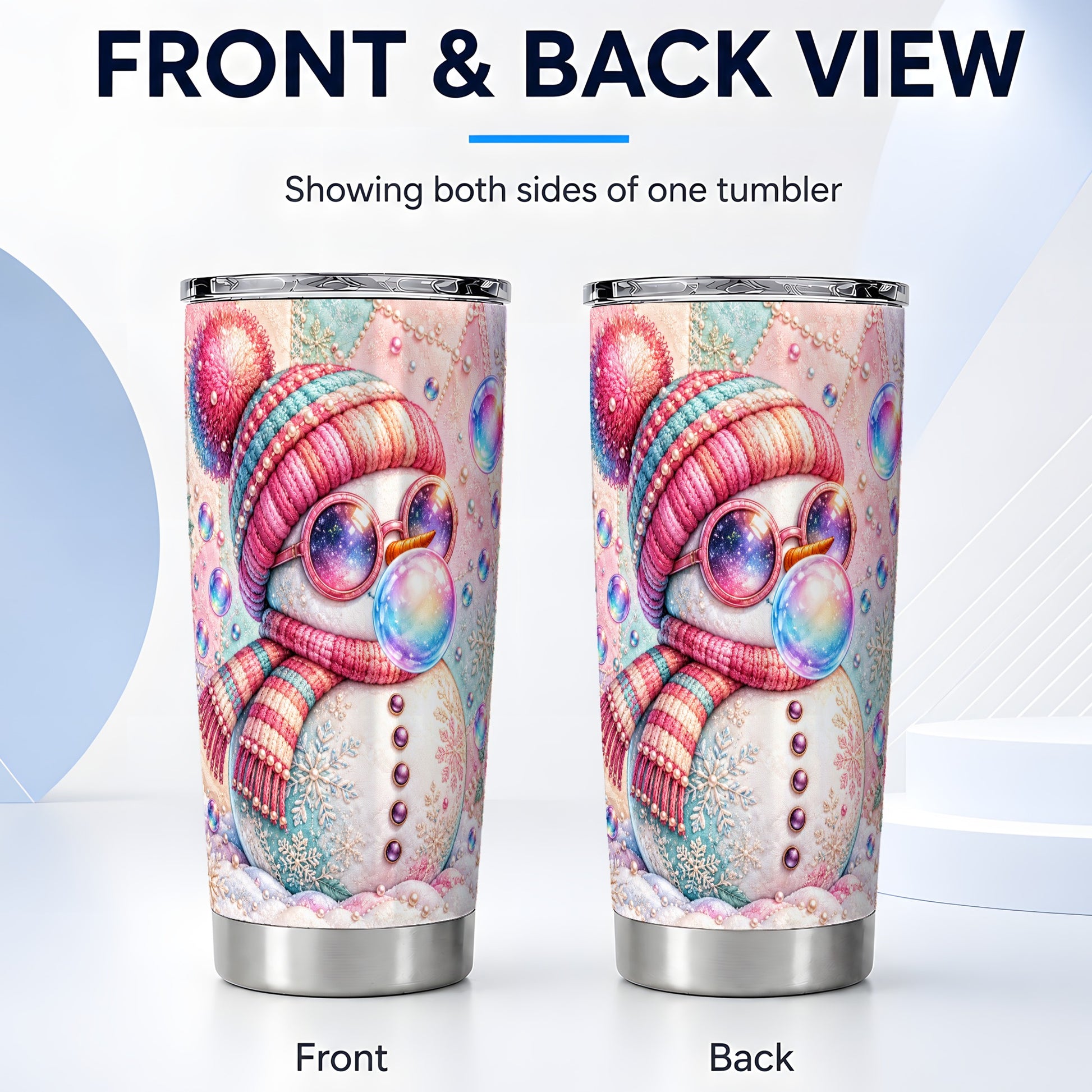 #pl[20oz|Steel] Pink Snowman Tumbler 20oz, Cozy Winter Tumbler, Stainless Steel Travel Cup
