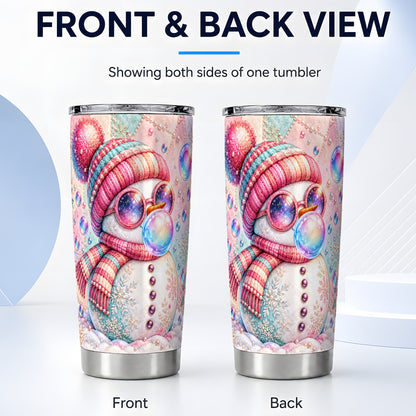 #pl[20oz|Steel] Pink Snowman Tumbler 20oz, Cozy Winter Tumbler, Stainless Steel Travel Cup
