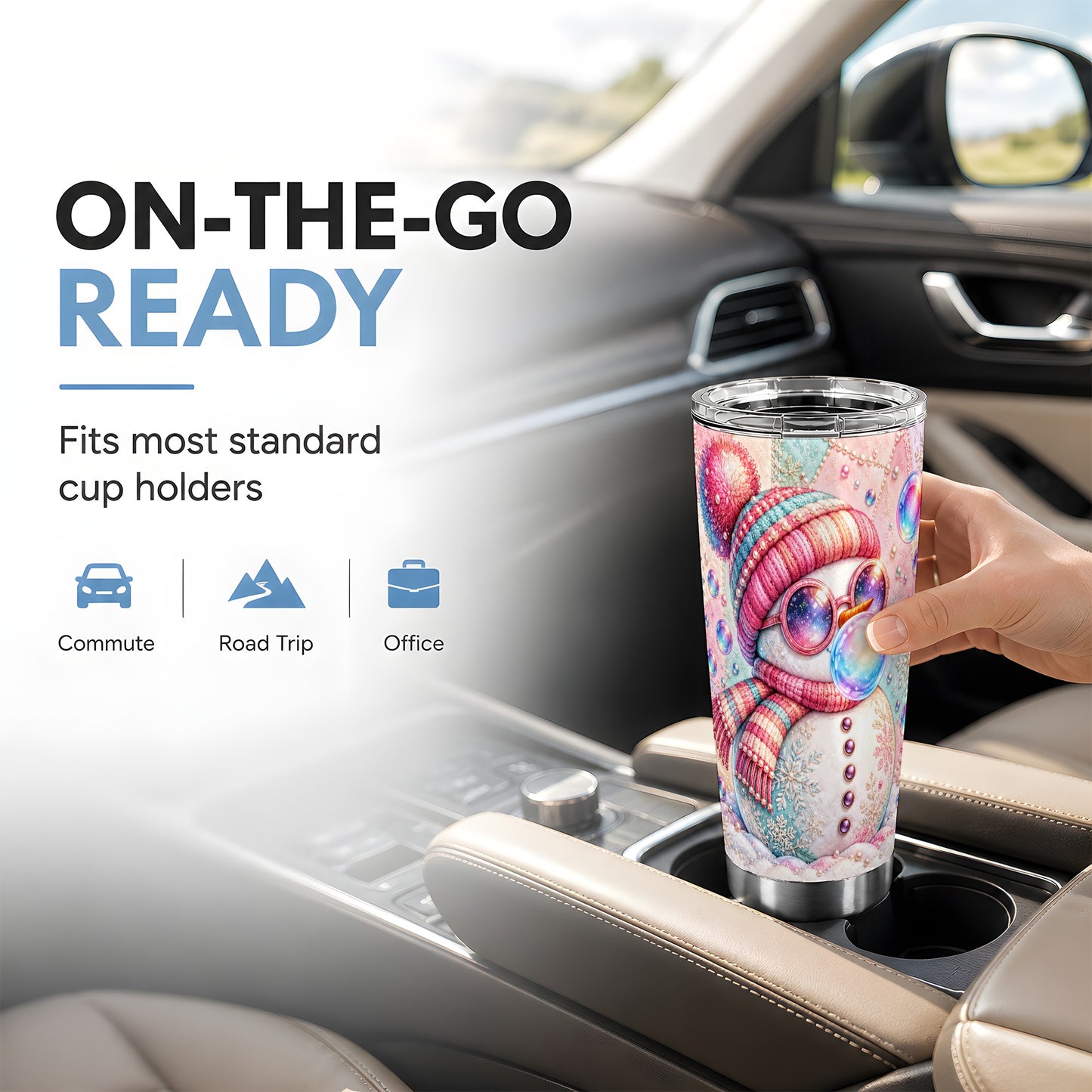 #pl[20oz|Steel] Pink Snowman Tumbler 20oz, Cozy Winter Tumbler, Stainless Steel Travel Cup