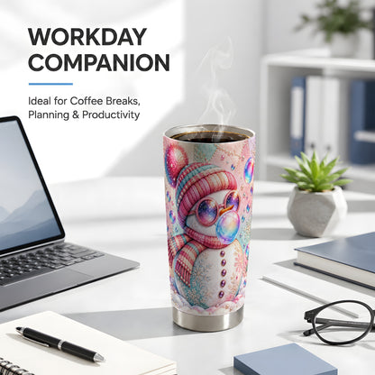#pl[20oz|Steel] Pink Snowman Tumbler 20oz, Cozy Winter Tumbler, Stainless Steel Travel Cup