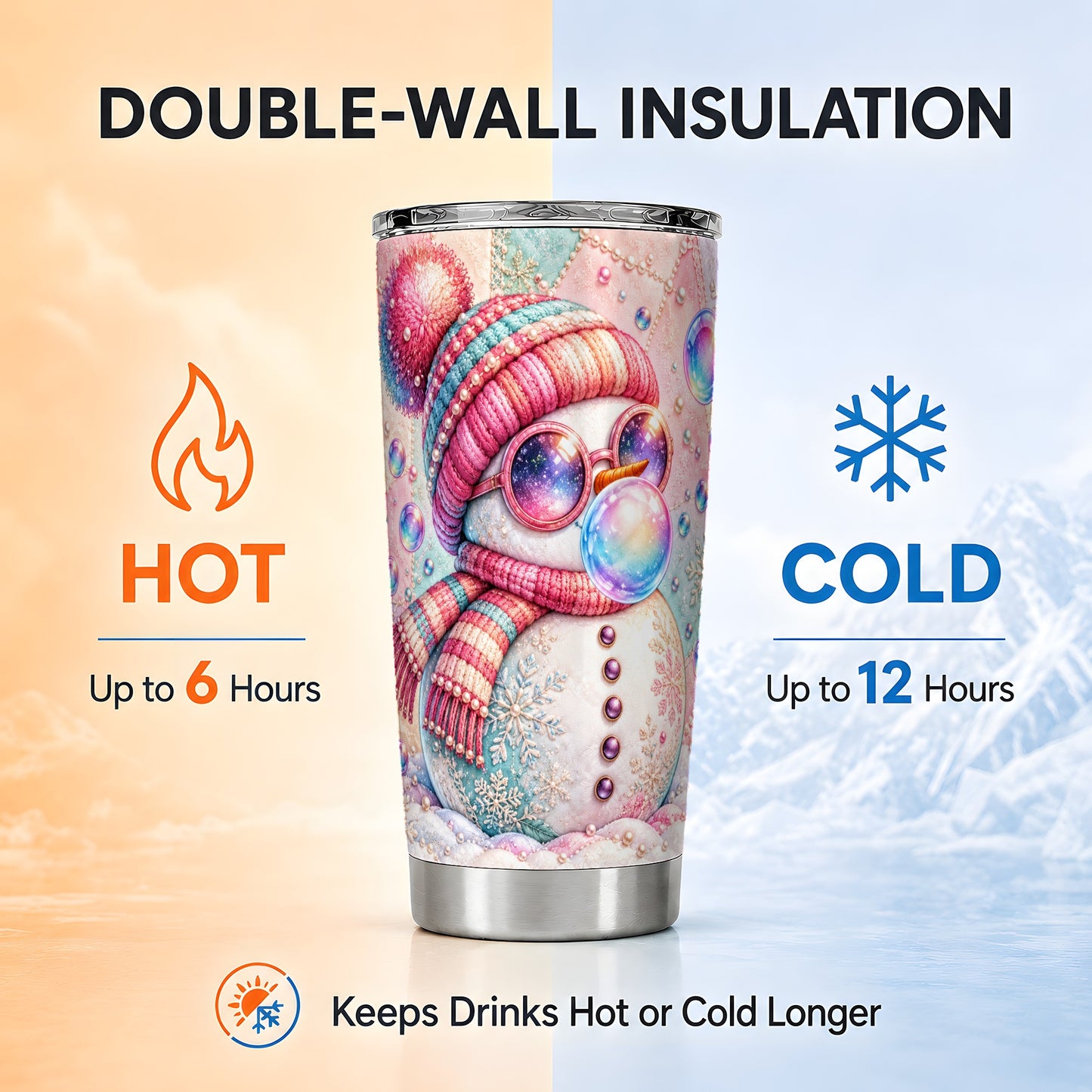 #pl[20oz|Steel] Pink Snowman Tumbler 20oz, Cozy Winter Tumbler, Stainless Steel Travel Cup