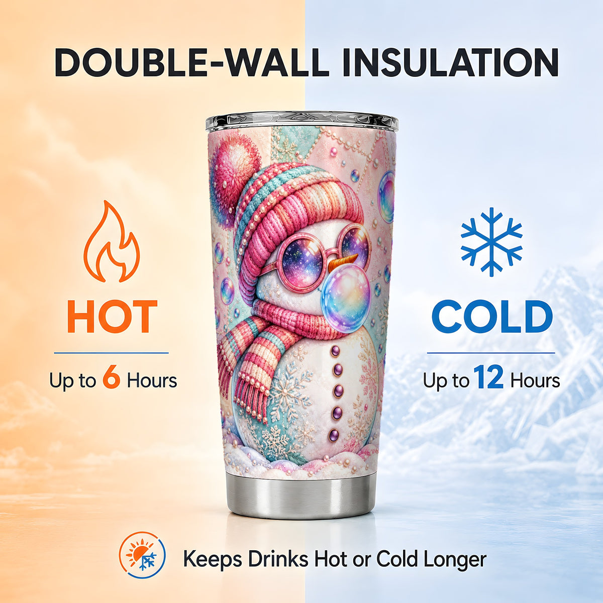 #pl[20oz|Steel] Pink Snowman Tumbler 20oz, Cozy Winter Tumbler, Stainless Steel Travel Cup
