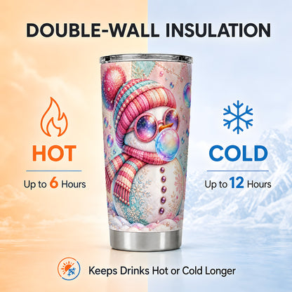 #pl[20oz|Steel] Pink Snowman Tumbler 20oz, Cozy Winter Tumbler, Stainless Steel Travel Cup