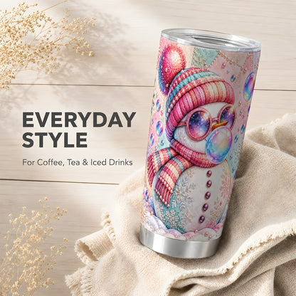 #pl[20oz|Steel] Pink Snowman Tumbler 20oz, Cozy Winter Tumbler, Stainless Steel Travel Cup
