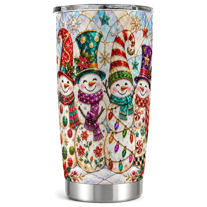 Snowman Family Tumbler 20oz, Christmas Tumbler, Stainless Steel Travel Cup