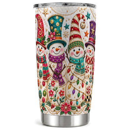 Quilted Snowman Tumbler 20oz, Christmas Tumbler, Stainless Steel Travel Cup