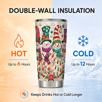 #pl[20oz|Steel] Quilted Snowman Tumbler 20oz, Christmas Tumbler, Stainless Steel Travel Cup