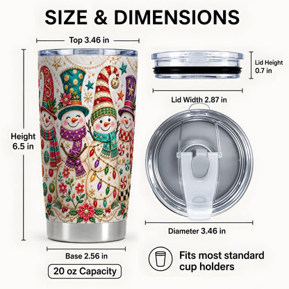 #pl[20oz|Steel] Quilted Snowman Tumbler 20oz, Christmas Tumbler, Stainless Steel Travel Cup