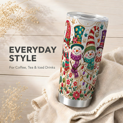 #pl[20oz|Steel] Quilted Snowman Tumbler 20oz, Christmas Tumbler, Stainless Steel Travel Cup