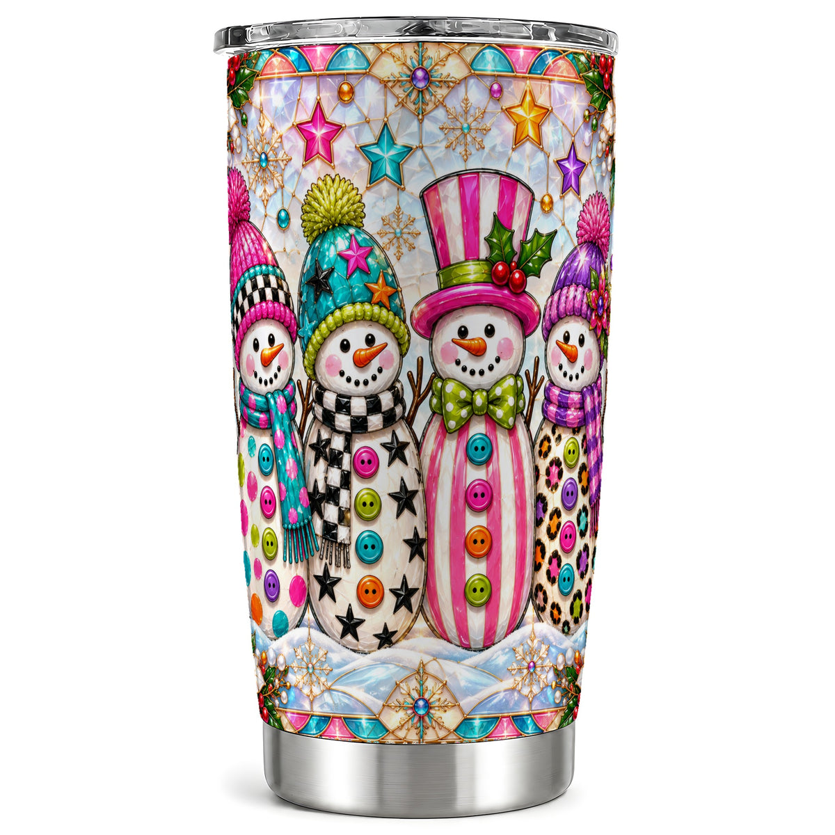 Colorful Snowman Tumbler 20oz, Christmas Tumbler, Stainless Steel Travel Cup