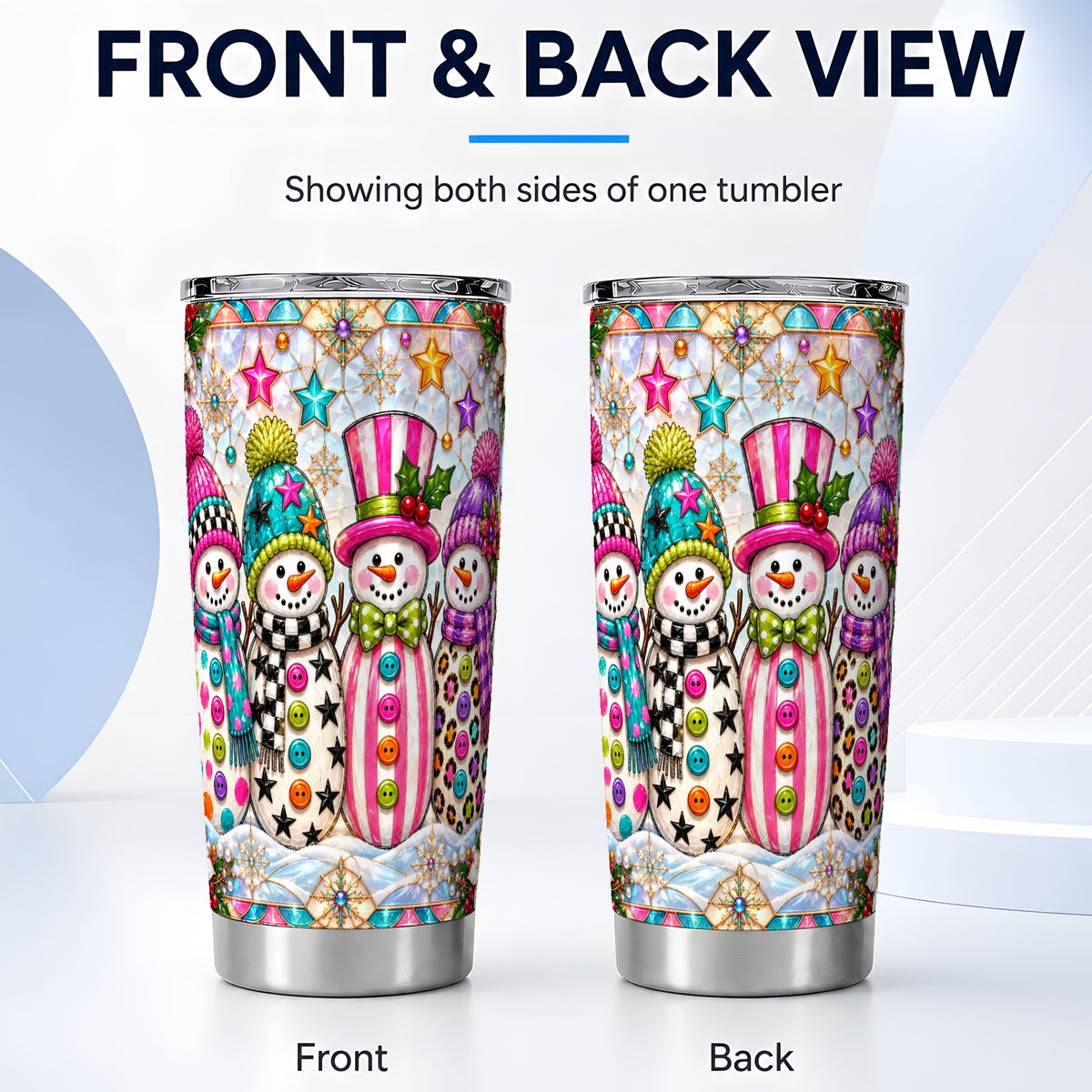 #pl[20oz|Steel] Colorful Snowman Tumbler 20oz, Christmas Tumbler, Stainless Steel Travel Cup