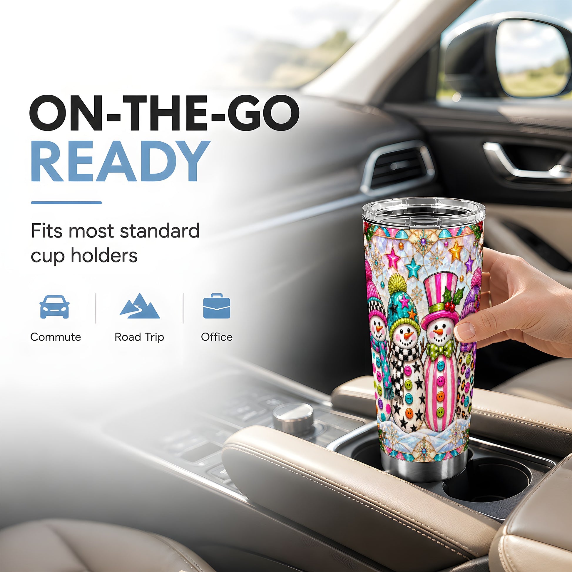 #pl[20oz|Steel] Colorful Snowman Tumbler 20oz, Christmas Tumbler, Stainless Steel Travel Cup