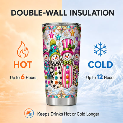 #pl[20oz|Steel] Colorful Snowman Tumbler 20oz, Christmas Tumbler, Stainless Steel Travel Cup