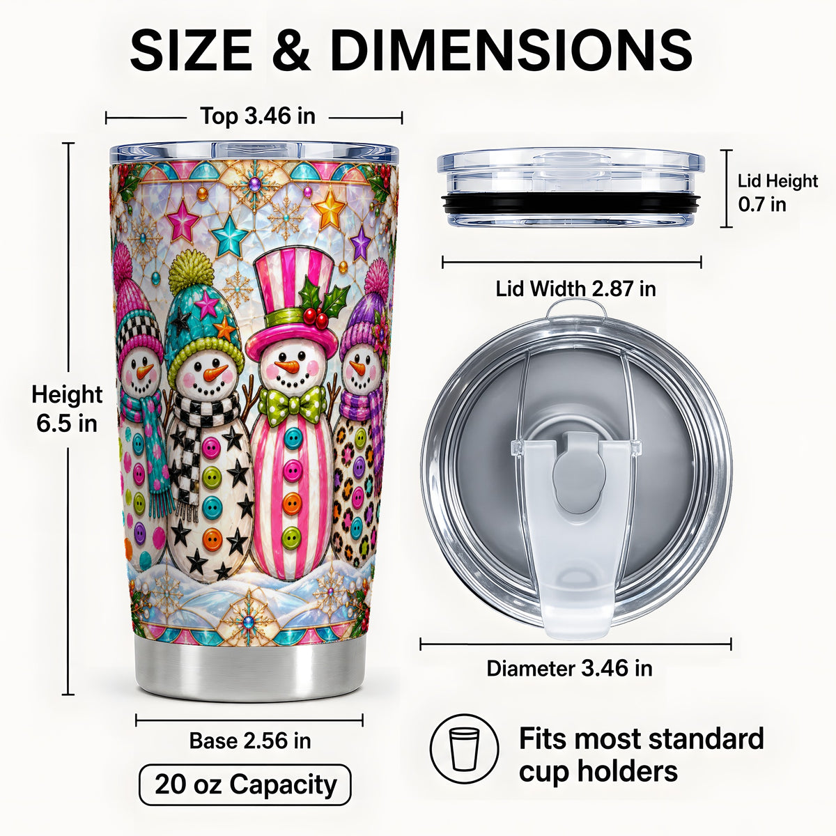 #pl[20oz|Steel] Colorful Snowman Tumbler 20oz, Christmas Tumbler, Stainless Steel Travel Cup