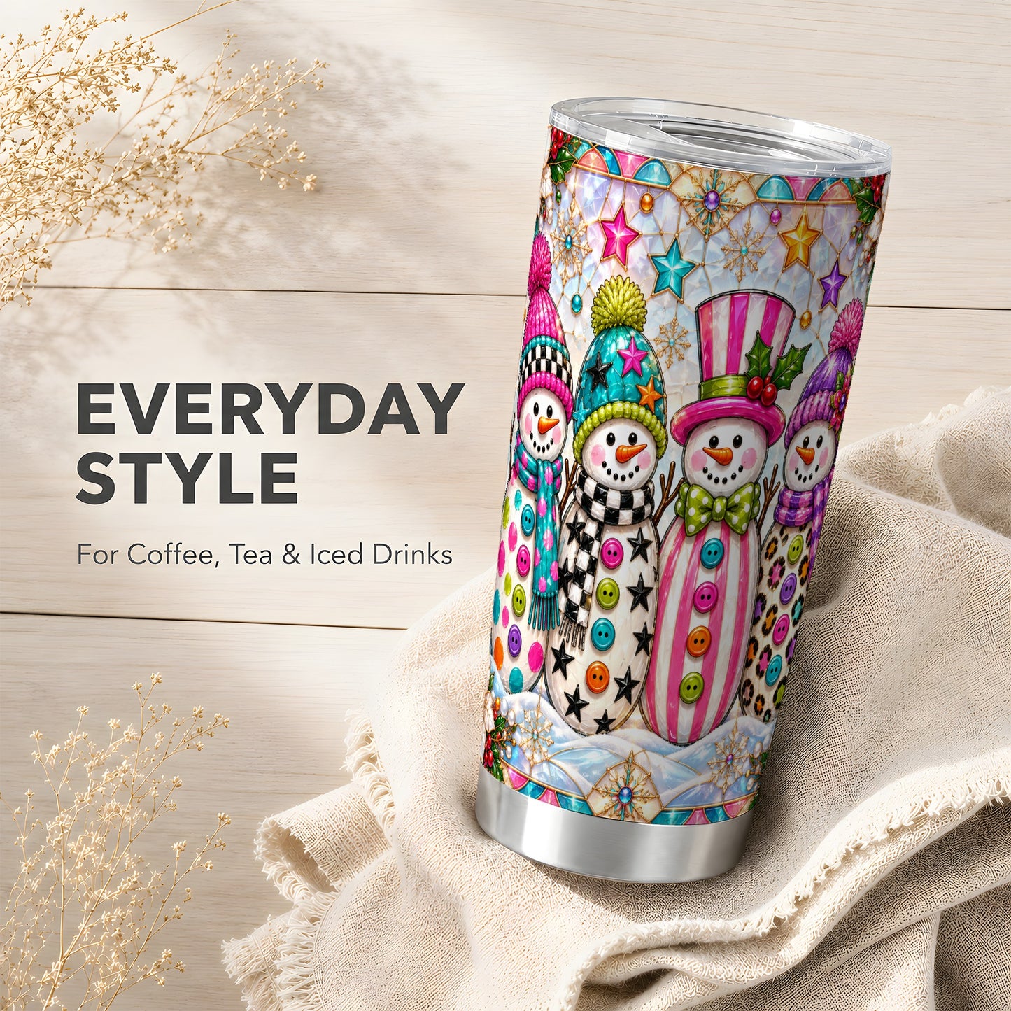 #pl[20oz|Steel] Colorful Snowman Tumbler 20oz, Christmas Tumbler, Stainless Steel Travel Cup